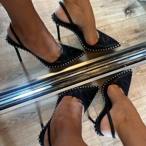 Alexander Wang Black Slingback Heels with Silver Accents